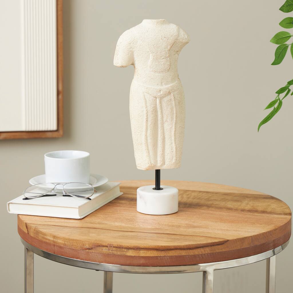 Cream Paper Mache Distressed Greek Inspired Figurine People Decorative Sculpture with Mable Base