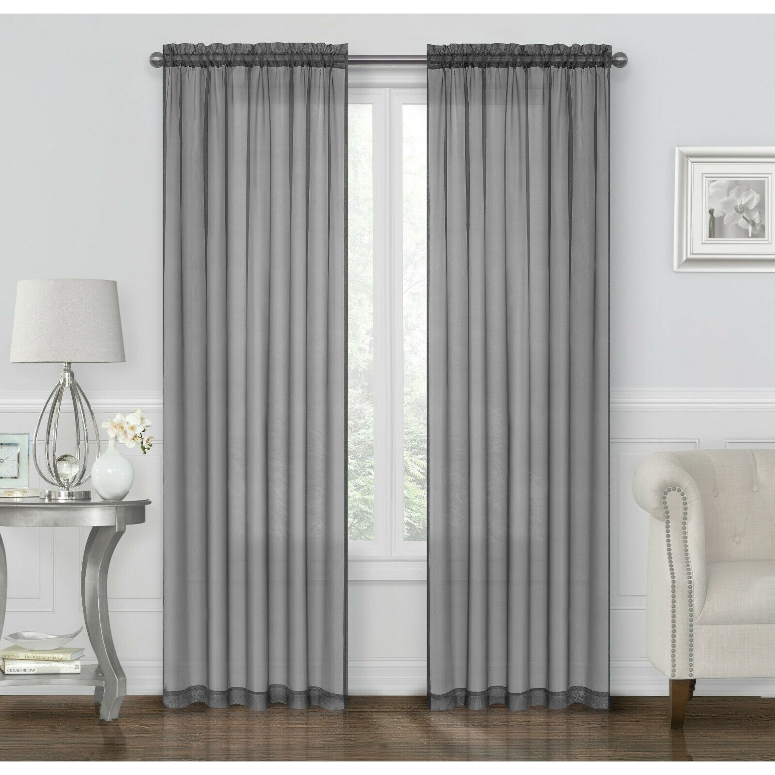 Kate Aurora Coastal Pastel Voile Sheer Window Curtains  -image