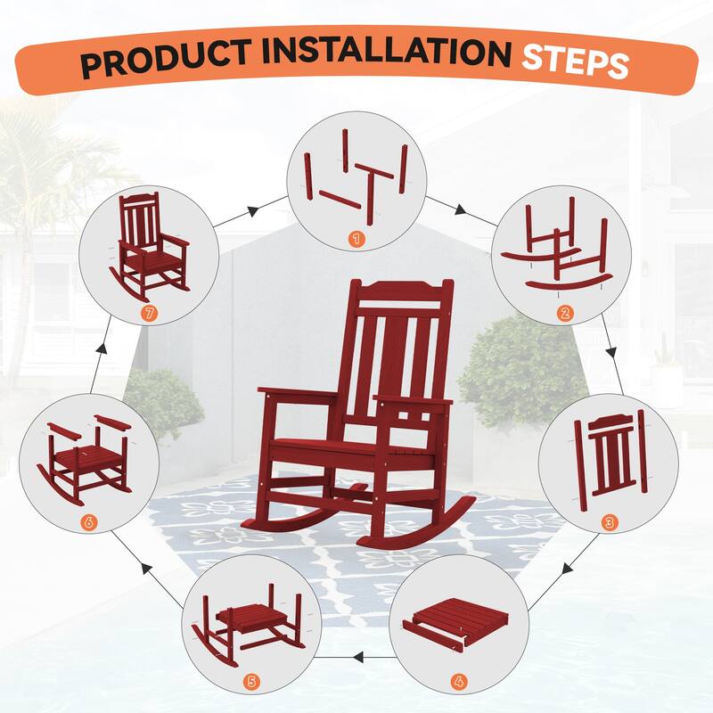 Outdoor Patio HDPE Rocking Chiar, Extra Wide Seat & Backrest