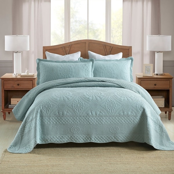 slide 2 of 32, MarCielo 3Pcs 100% Cotton Oversized Quilt Bedspread Coverlet Set TF Angel Blue - Oversized King