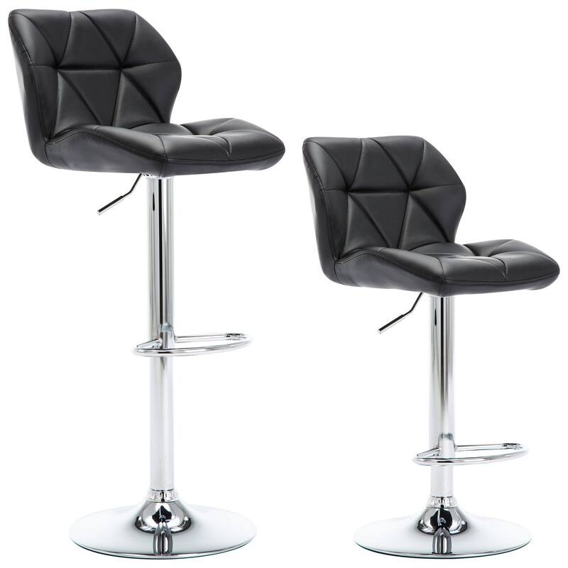 Upholstered Adjustable Barstools Counter Bar Pub Height Stools Set of 2 - Black Faux Leather-2-piece