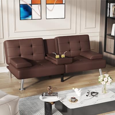 Homall Futon Sofa Bed Convertible Lounge Couch Sofa with Cupholders & Pillows