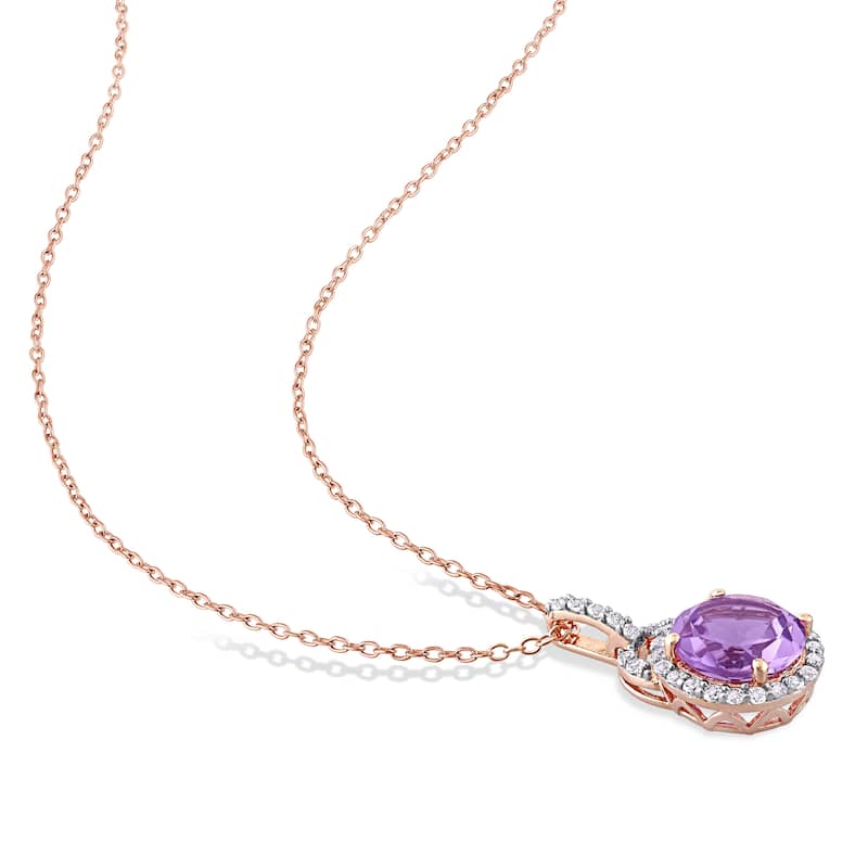 Miadora 3ct TGW Amethyst and White Topaz Halo Necklace in Rose Plated Sterling Silver