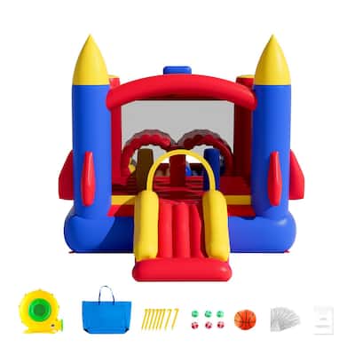 Inflatable Jumping Trampoline Bounce Playhouse with Blower Slide and Storage Bag Ideal for Kids - 160.6” x 94.5” x 96.5”