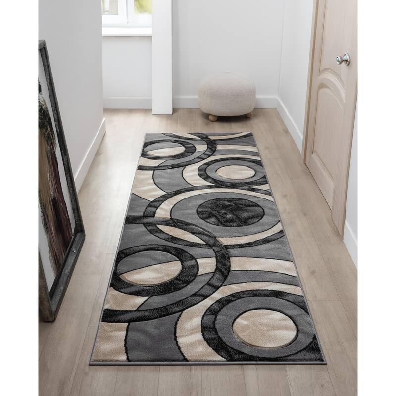 Orelsi Collection Abstract Area Rug - 2'8" x 8'1" Runner - Gray/Black