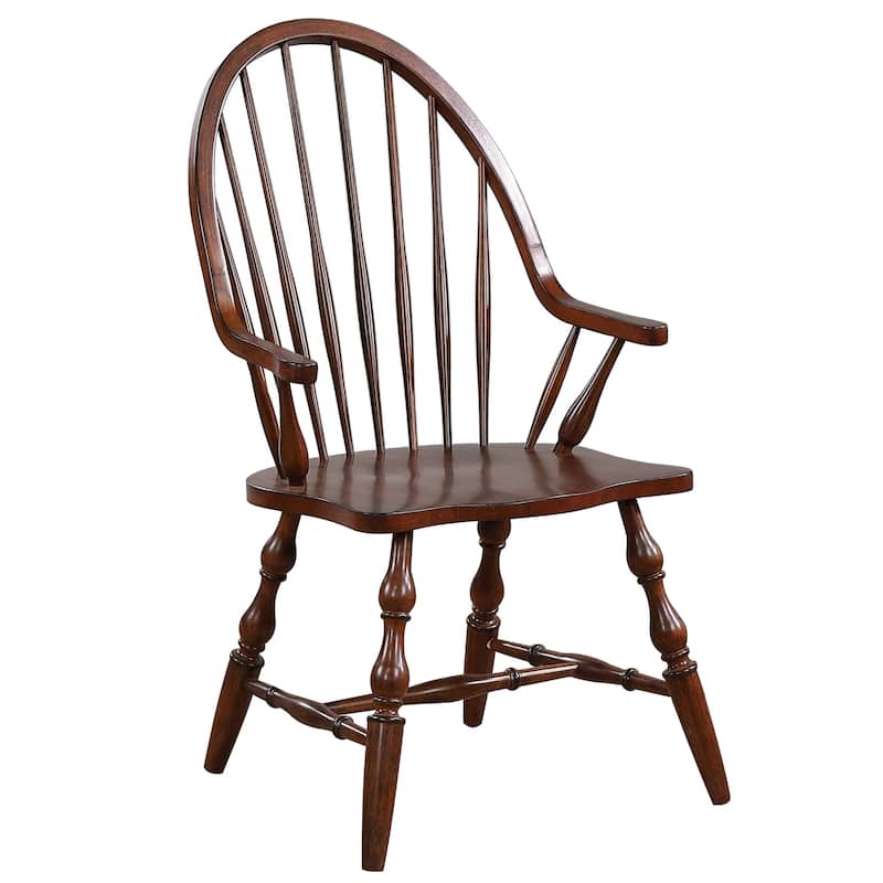 Dining Chair With Arms - Solid Wood Armchair - Art Deco Style - Fully Assembled - Brown Finish