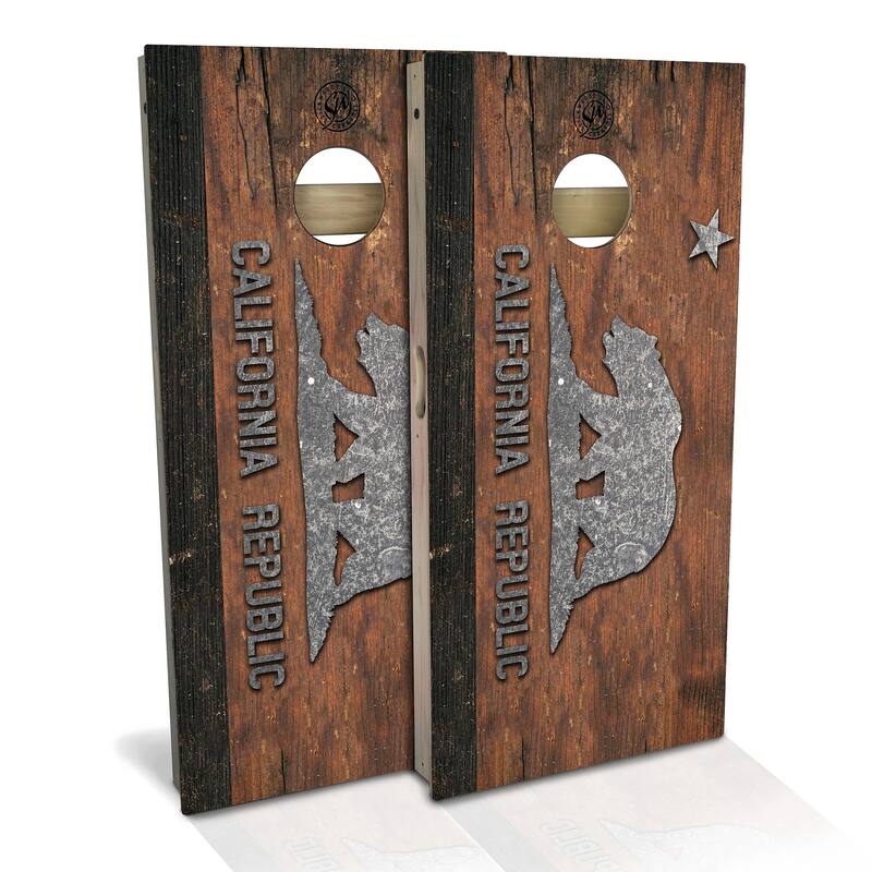 California Flag Rustic Outdoor Cornhole Board Set - Backyard 2x4 - Include Case + Hole Lights