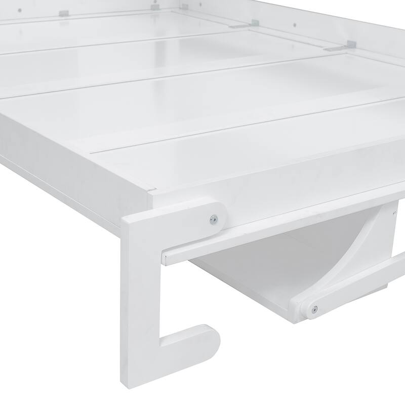 Multifunctional Foldable Murphy Bed Queen Size Wall Bed with Built-in Top Cabinet, Side Wardrobe, Storage Shelves and 2 Drawers