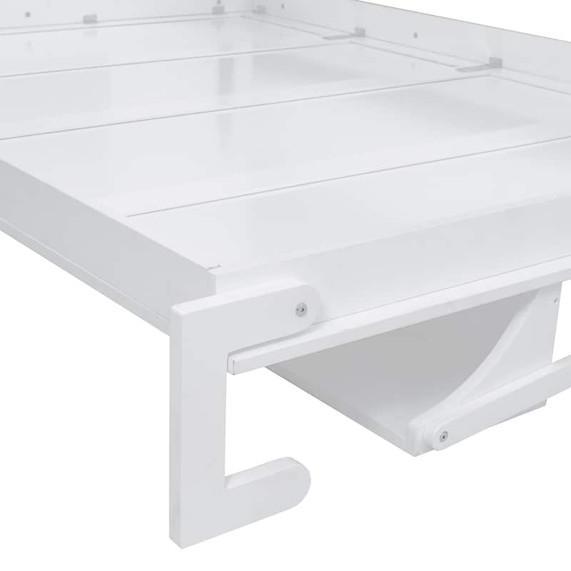 Space-Saving Queen Murphy Bed with Built-in Closet, Drawers and Shelves in White/Gray