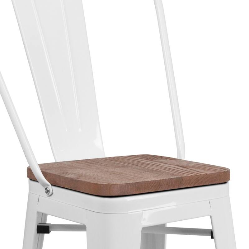 4 Pack 24" High Metal Counter Height Stool with Back and Wood Seat - 17.75"W x 20"D x 39.25"H