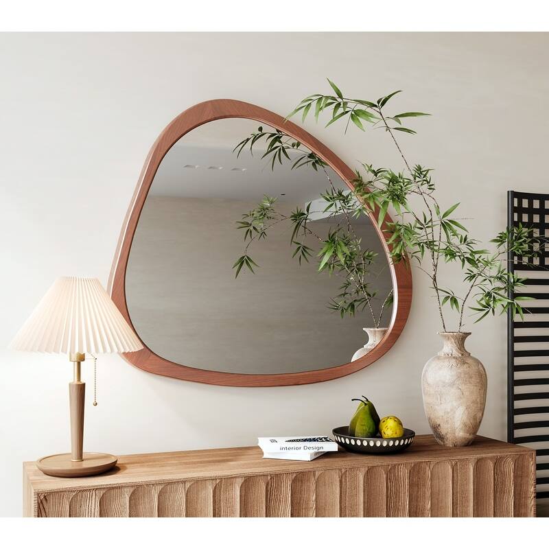 Solid Wood Mirror 45 Inch Asymmetrical Wall Mirror Wooden Framed