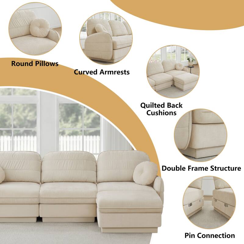 GDFStudio Sylvie Ashworth Chenille Cloud U-Shaped Loveseat Sofa with Movable Ottomans, Deep Seat