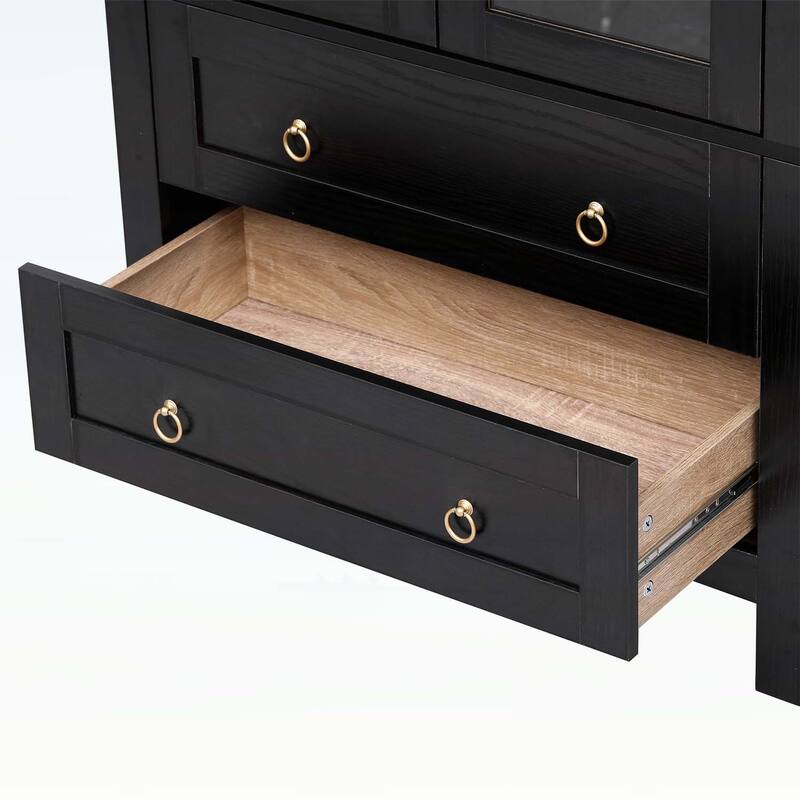 71 Inch Tall Cabinet with 2 Large Drawers,Adjustable Shelves,and Glass Doors for Modern Farmhouse Storage