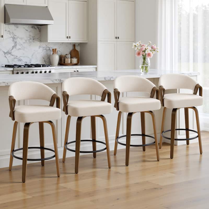 Mid-Century Upholstered Swivel Bar Stool/ Counter Stools with Curved Back - 37.5"H x 20.9"W x 19.9"D