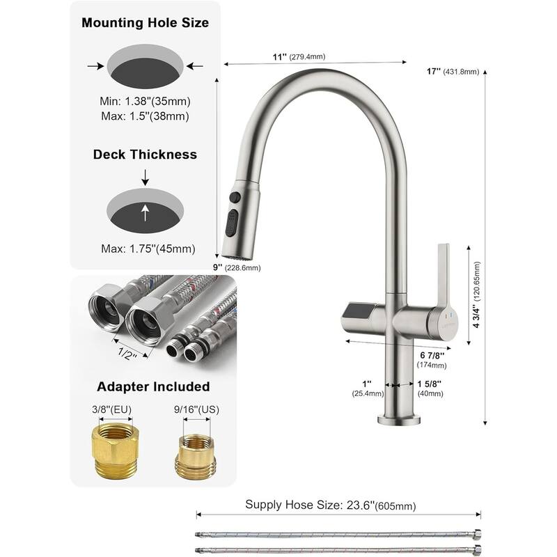Lefton Touchless Pull-Out Kitchen Faucet, Hands Free Motion Sensor Activated, Battery-Free Temperature Display, KF2206