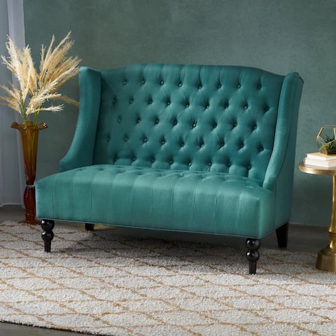 Leora Contemporary Tufted Wingback Loveseat by Christopher Knight Home