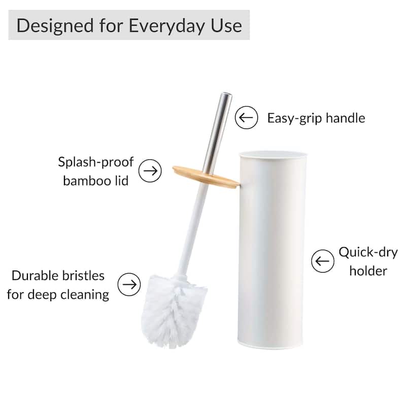 Metal Toilet Brush and Holder Set With Bamboo Lid