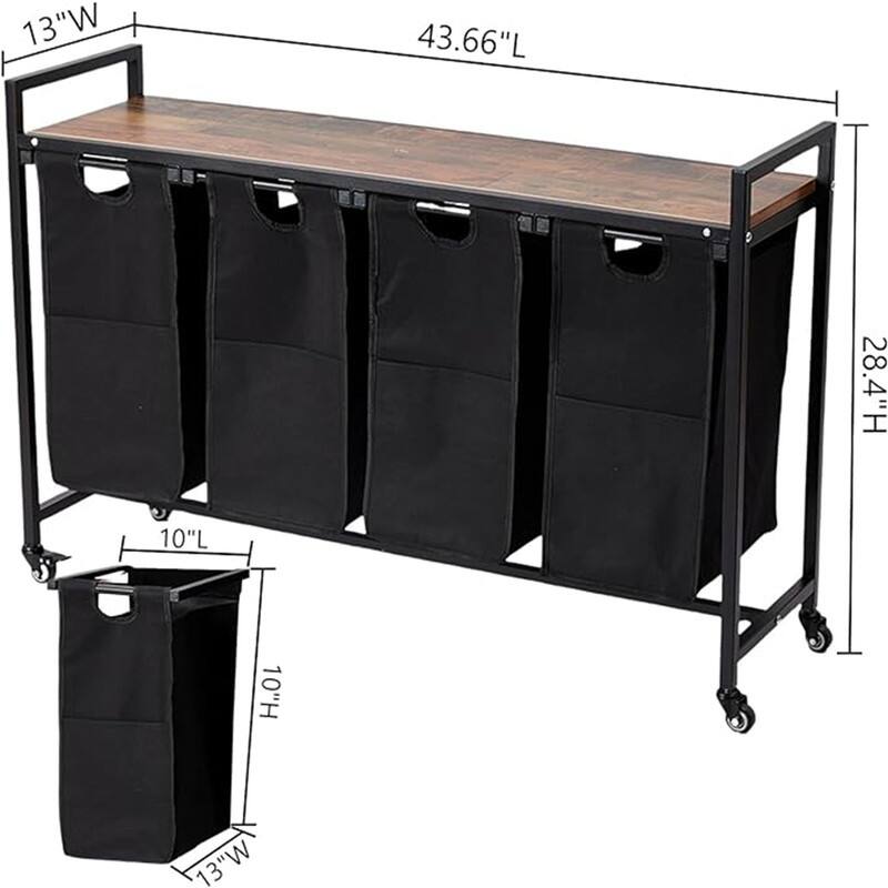 4 X 36L Laundry Bags 2 Tier Adjustable Storage Shelf - 43.66"L x 13"W x 28.4"H