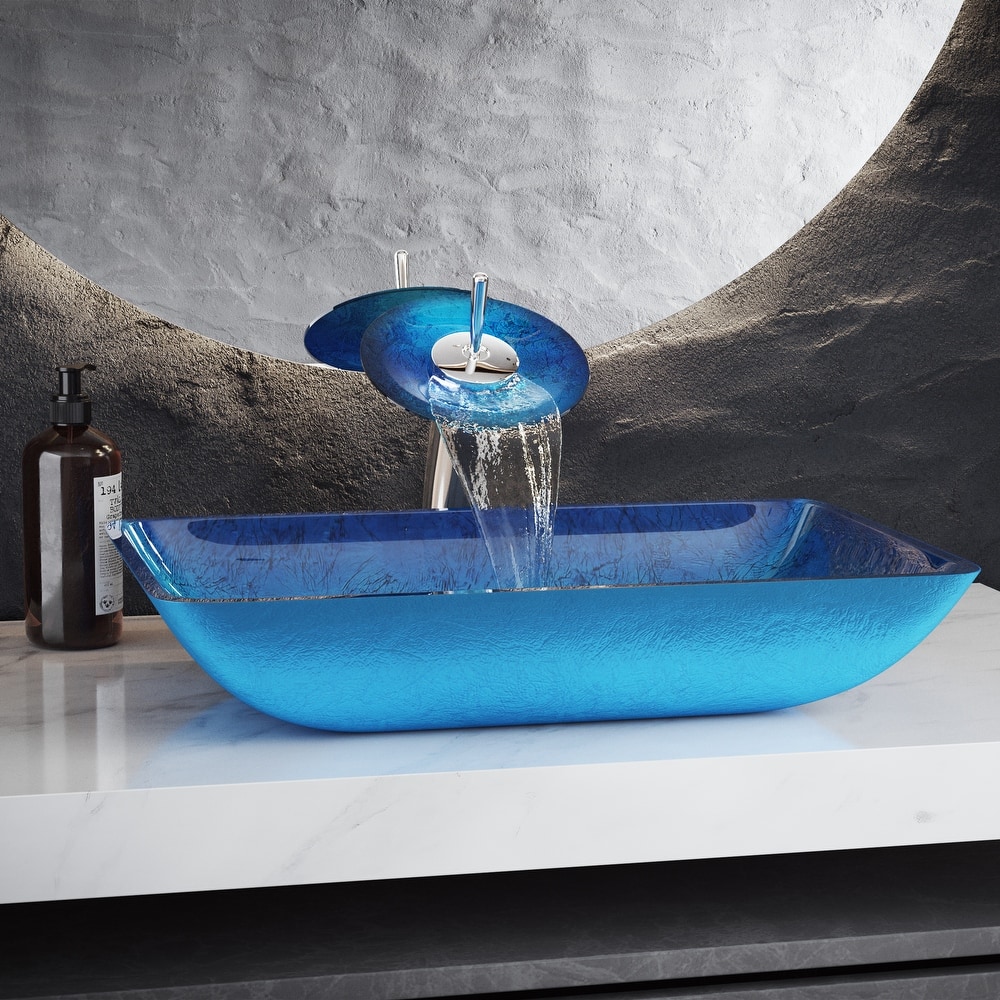 Cascade Rectangular Glass Vessel Sink with Faucet