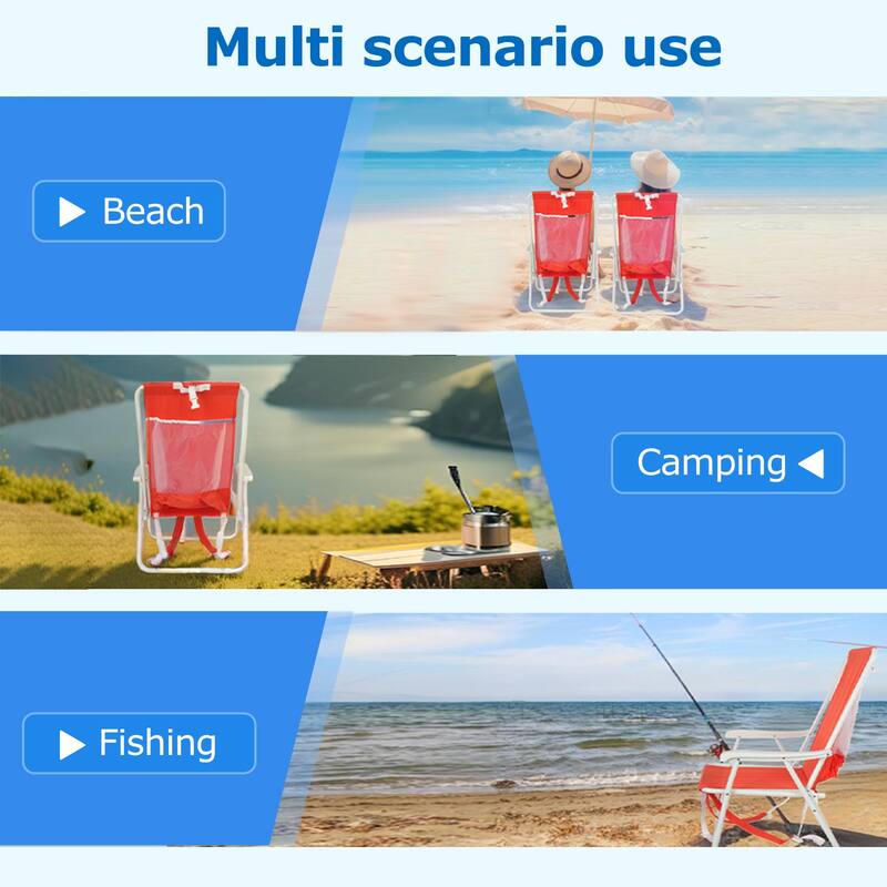300LB Capacity Backpack Beach Chair Lightweight Reclining Aluminum Frame