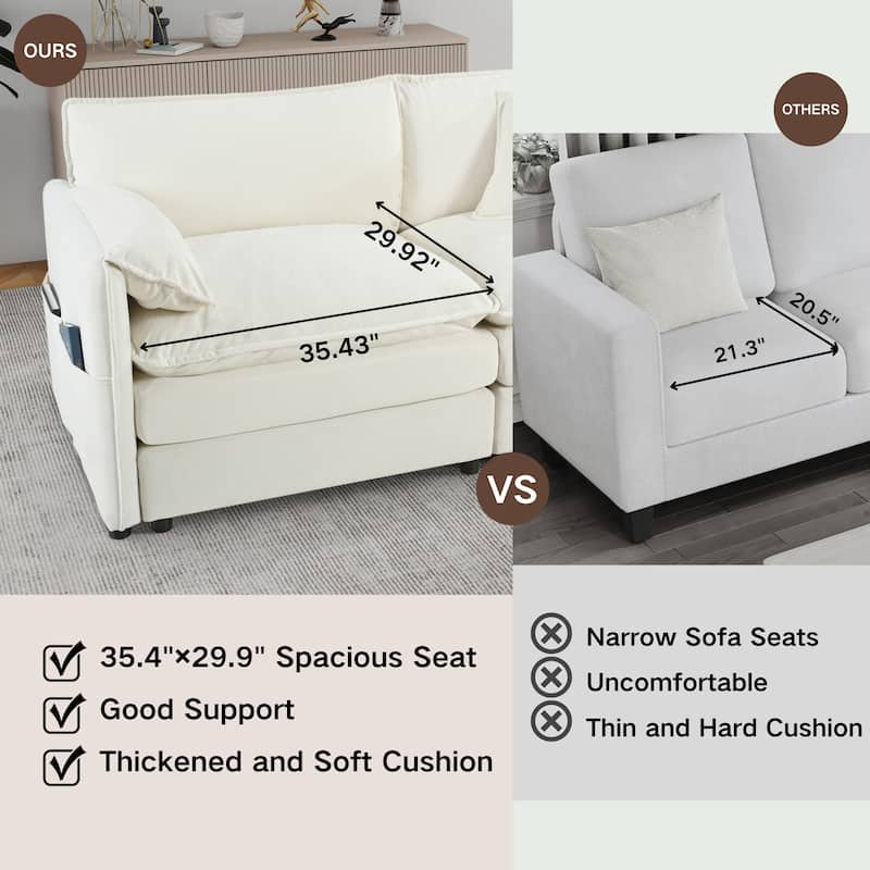 3-pieces Chenille Cloud Loveseat Sofa & Armchair Set with Deep Seat Couch and 3 Pillows