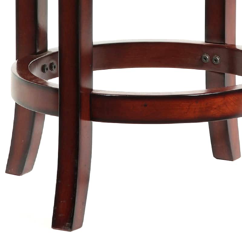 Sabi 24 inch Swivel Counter Stool, Solid Wood, Faux Leather, Brown, Black