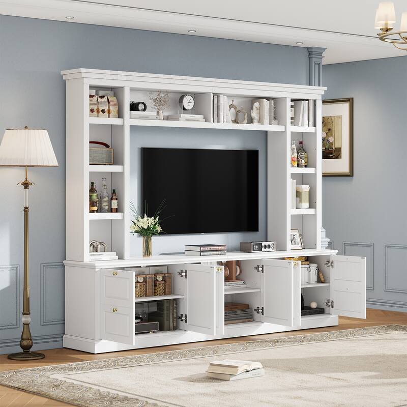 All-in-One Modern TV Stand with Bookcase for TVs up to 70 inch, Entertainment Center with 3 Adjustable Shelves