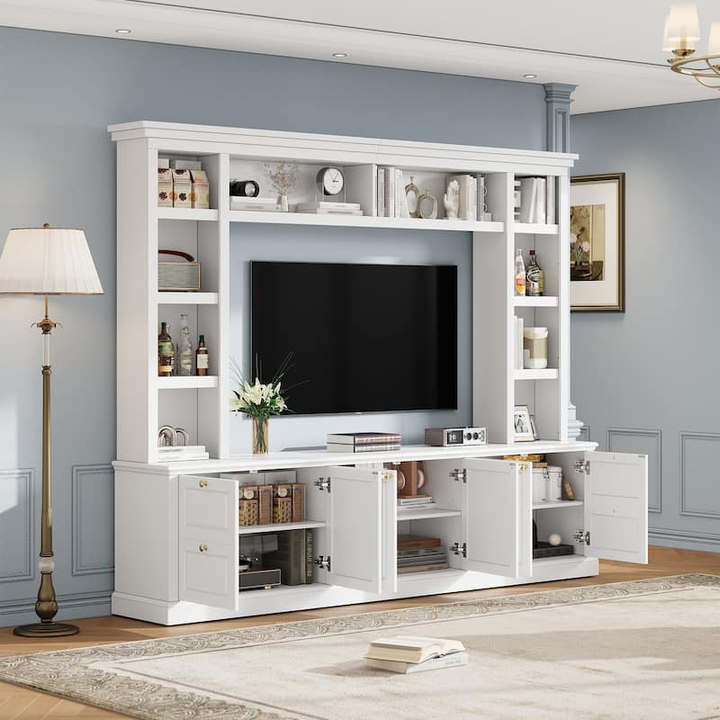 Wall Unit Entertainment Center for TVs up to 70", Wood TV Stand with Bookshelves, Media Console Cabinet with Adjustable Shelves