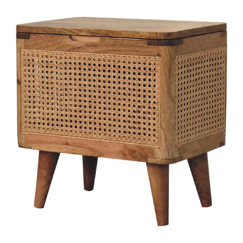 Stylish and Minimalist Wood Lid-up Storage Stool with Rattan Design - Brown - Large