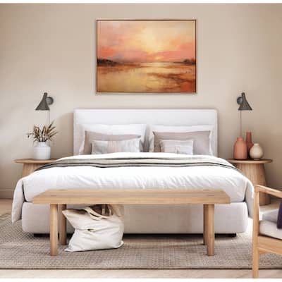 Kate and Laurel Sylvie Beaded Peach Landscape Framed Canvas by The Creative Bunch Studio