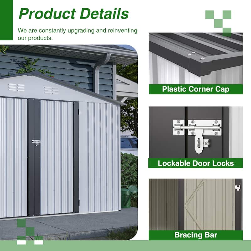 GDFStudio - Evelyn Spacious Outdoor Waterproof Tool Storage Shed with Durable Metal Frame