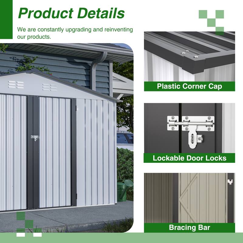Rust-resistant Metal Garden Shed with Lockable Doors Outdoor Storage Shed Tool Shed, Integrated Vents, Water-proof