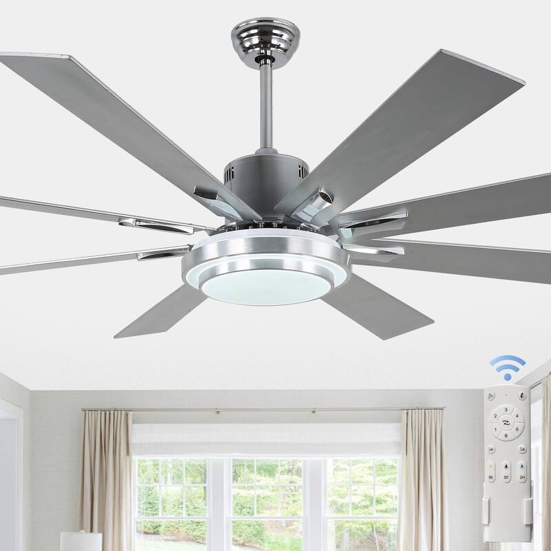 Cusp Barn 72" LED Dimmable Ceiling Fan,Industrial Reversible Fan Light,6 Speeds Quiet DC Motor with Remote for Large Room/Space - Chrome - 72 inch