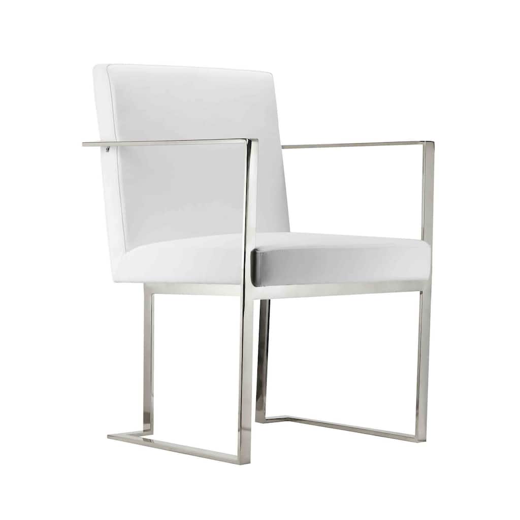 Boly 22 Inch Dining Armchair, Chrome Cantilever Steel, White Faux Leather