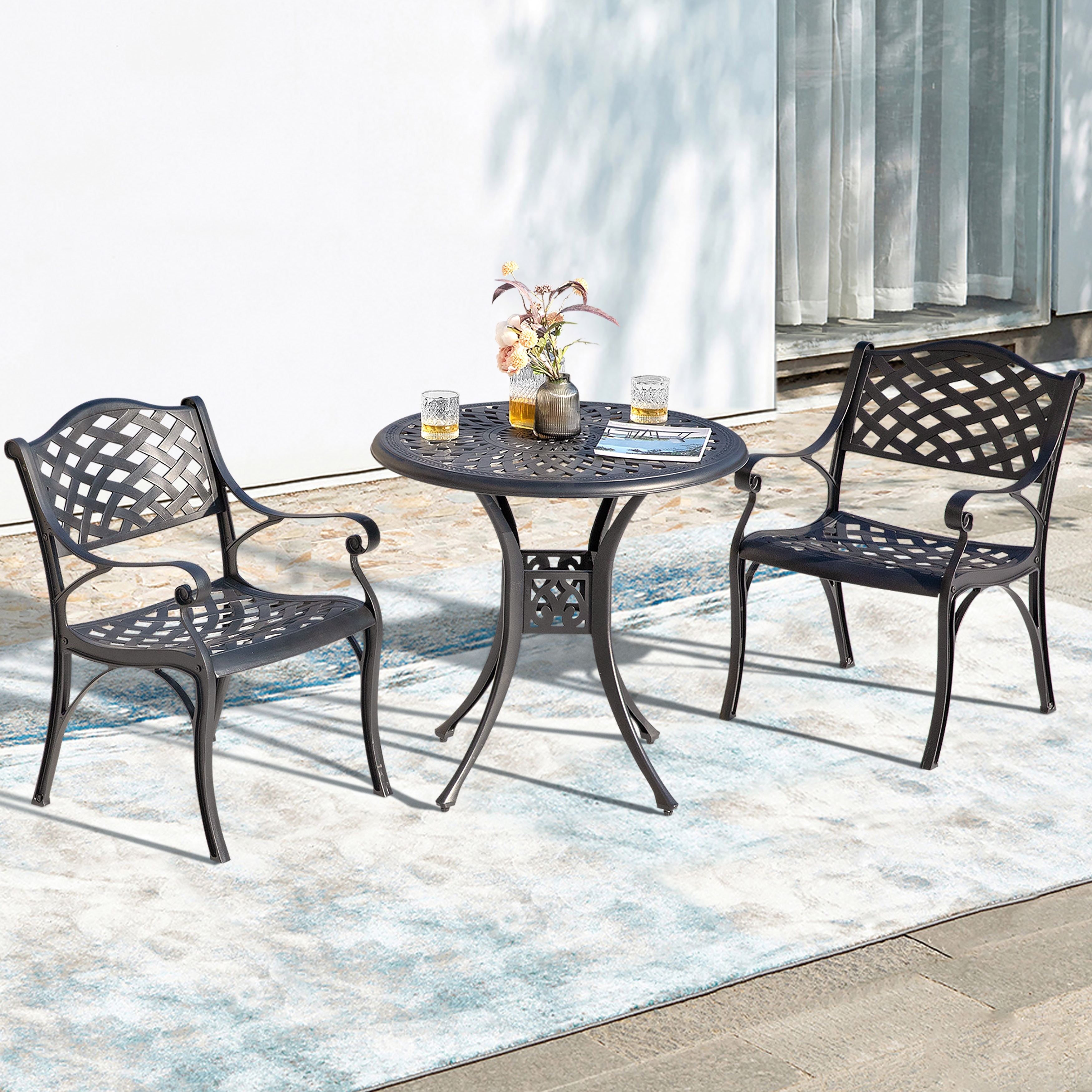 Nuu Garden Outdoor 2-Person Cast Aluminum Bistro Set with 2" Umbrella Hole
