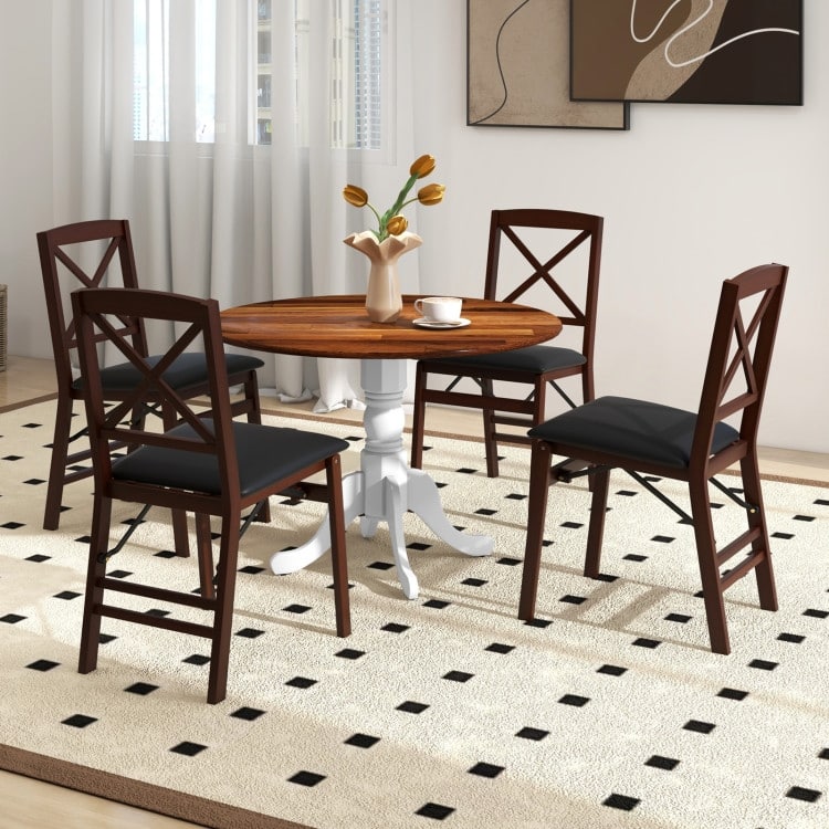 Wooden Dining Table with Round Tabletop and Curved Trestle Legs - 39.37" x 39.37" x 28.74"