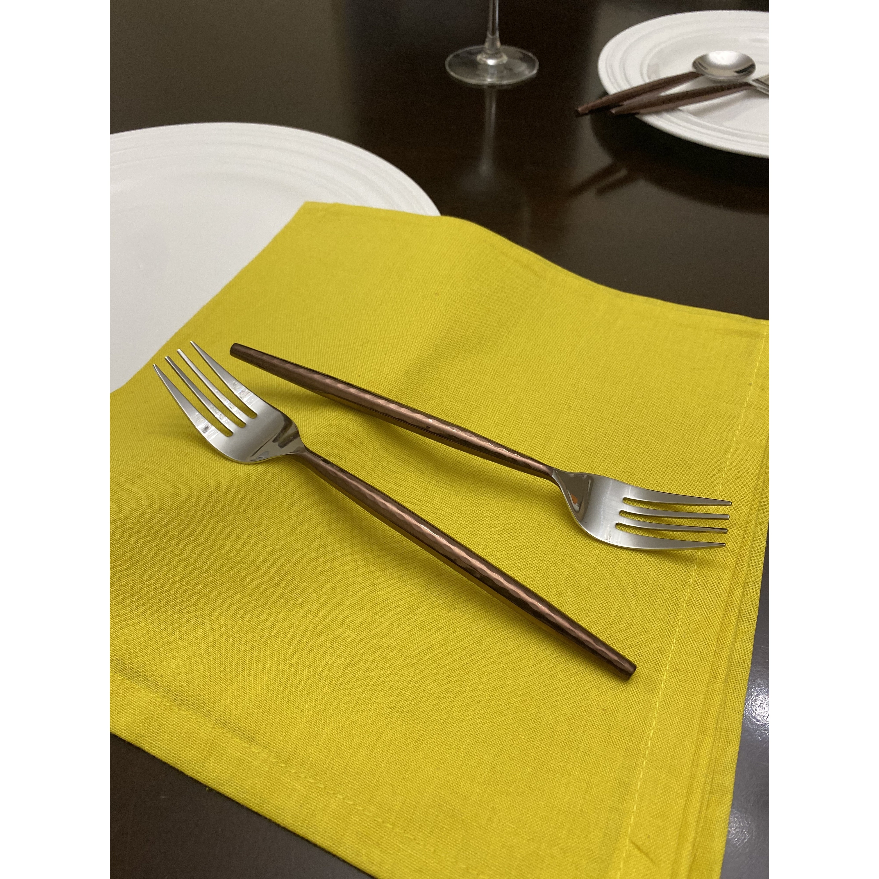 Vibhsa Handcrafted Hammered Brown Stainless Steel Dinner Forks, Set of 6, 7.5" Long