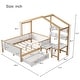 preview thumbnail 4 of 9, Full Size Wooden House Bed White & Original Wood Colored Frame with Drawer, Desk and Bookshelf for Children or Guest Room