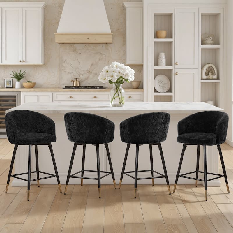26" Counter Height Swivel Barstool with Arms and Metal Legs - 37"H x 22"W x 22"D - Set of 4 - Black