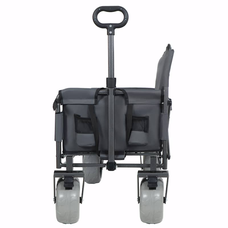 3-in-1 Folding Wagon with Bench Seat - 500lbs Capacity, 9"x4" Beach Tires