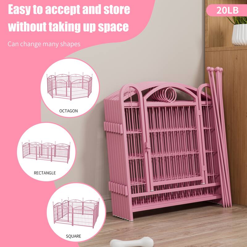 24" Dog Pen 8 Panel Dog Playpen Indoor Outdoor Metal Puppy Pet Fence Portable Folding Animal Exercise Fence