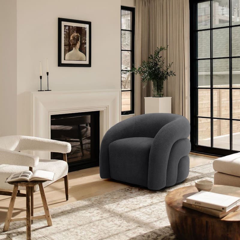 Modern Upholstered Swivel 360 degree Rotation Boucle Barrel Chair
