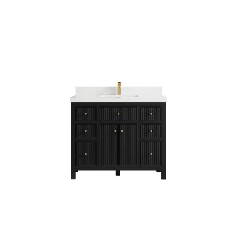 Willow Collections 42 in W x 22 in D Sonoma Free Standing Reeded Single Sink Bathroom Vanity with Countertop - 2" White Quartz - Black