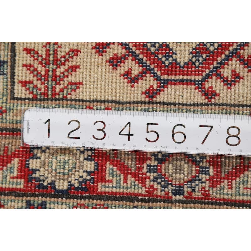 Geometric Kazak Oriental Rug Handmade Traditional Beige Wool Carpet - 2'0" x 3'0"