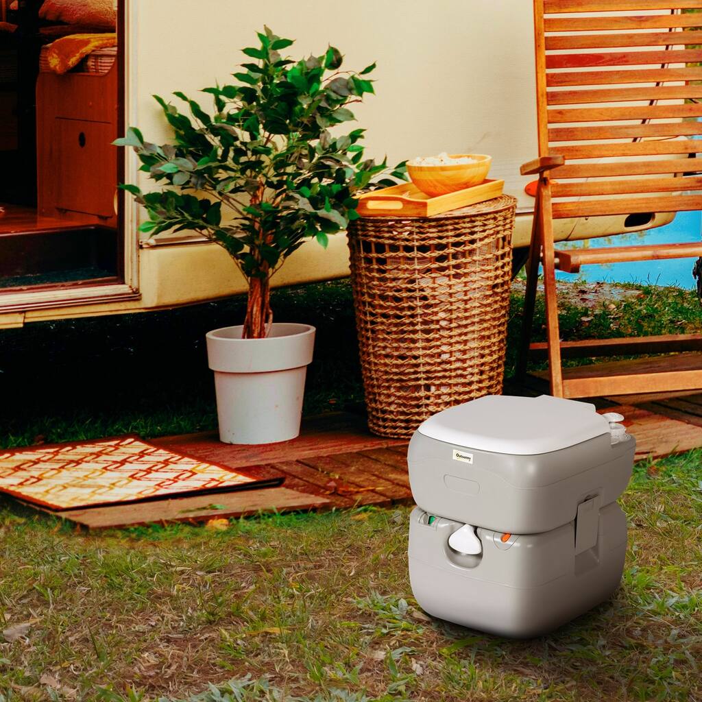 Outsunny Portable Toilet RV Toilet 5.8 Gallon, Porta Potty with Level Indicator, T-Type Water Outlets and Anti-Leak Handle Pump