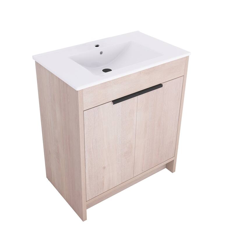 Freestanding Plywood Bathroom Vanity Set in Plain Light Oak with Integrated Sink