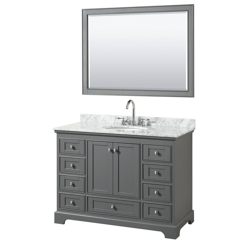 Wyndham Collection Deborah 48" Free Standing Single Vanity Set with - Dark Gray / White Carrara Marble Top / Polished - Steel Finish