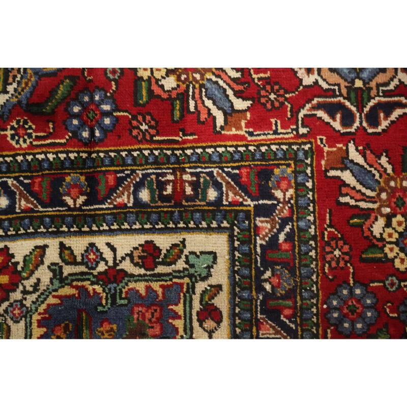 Hand Knotted Oriental 100% Wool Carpet Traditional Floral Red Tabriz Area Rug - 11' 0'' X 7' 10''