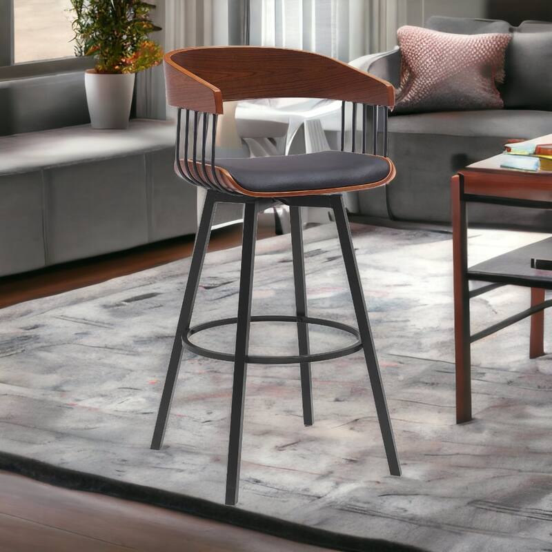 Modern Swivel Bucket Seat Bar Stool with Footrest and Armsrest Metal Frame for Kitchen Island