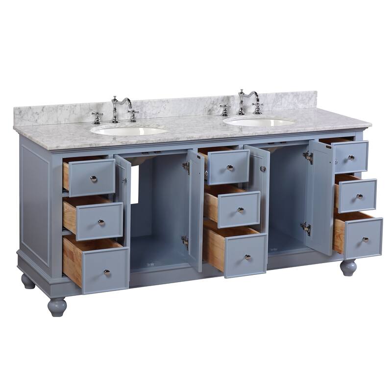 KitchenBathCollection Bella 72" Double Bathroom Vanity with Carrara Marble Top